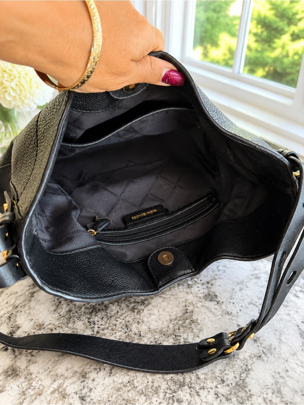 Michael Kors Black Pebbled Leather Hobo with Gold MK Accent - Picture 4 of 4